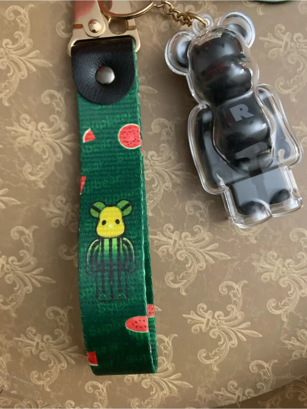 Supbear Keychain Green & Black, R Clear Black Bear & Watermelon Wristlet